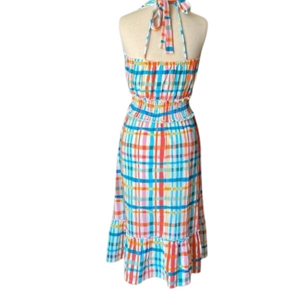 Cato Casual V-Neck Smocked Midi Dress Multi-Color Check Print S - Picture 2 of 10